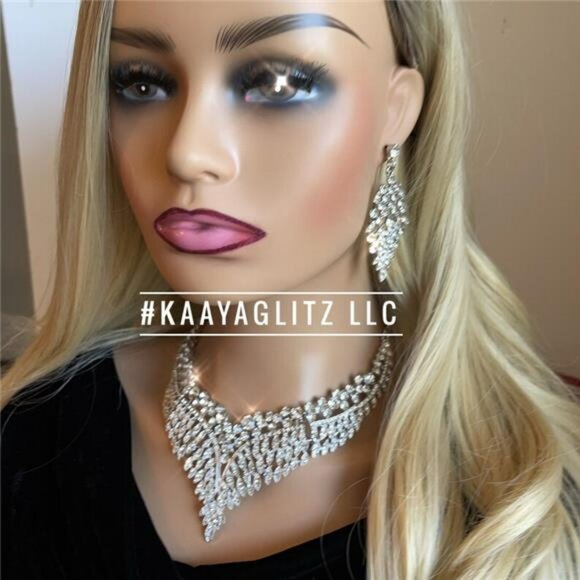 3 PCS Silver Rhinestone Necklace Earrings Crown Set Bridal Prom Jewelry Set - Picture 4 of 4